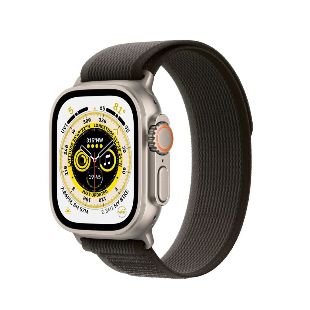 Apple Watch Ultra (GPS+Cell) 49mm Titanium Case w/ Black/Gray Trail Loop - S/M - MQF43LL/A