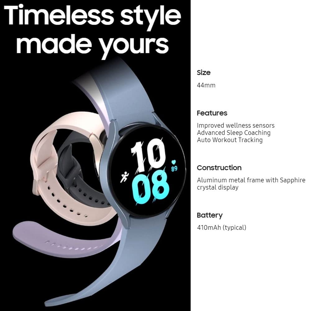 SAMSUNG Galaxy Watch 5 (44mm, WIFI + 4G LTE) 1.4'' Super AMOLED Smartwatch GPS Bluetooth w/ Advanced Sleep Coaching, Bioactive Sensor, Water Resistant R915U (Fast Charger Bundle, Sapphire) - SM-R915UZBAXAA