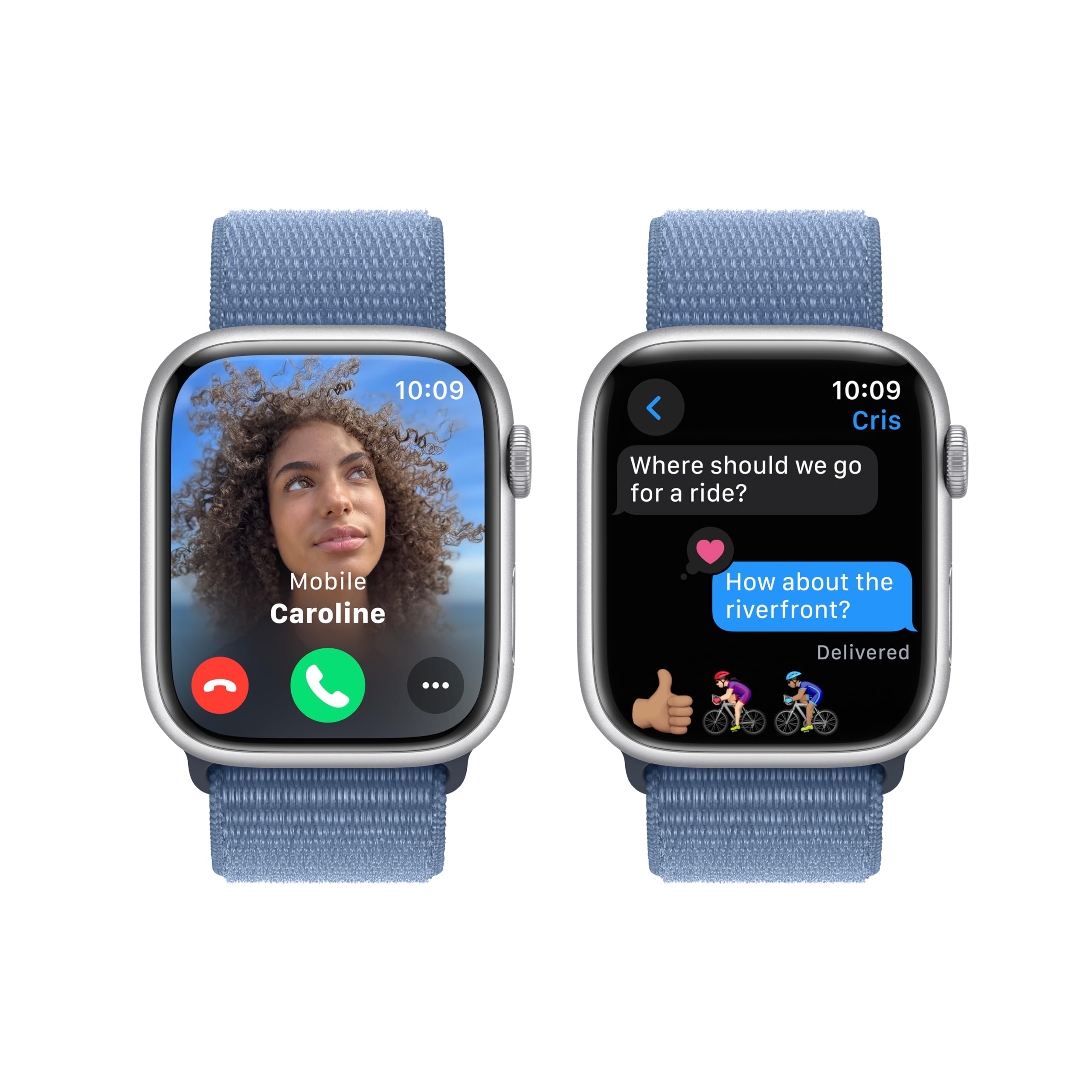 Apple Watch Series 9 (GPS) 45mm Silver Aluminum Case w/ Winter Blue Sport Loop - No Blood Oxygen