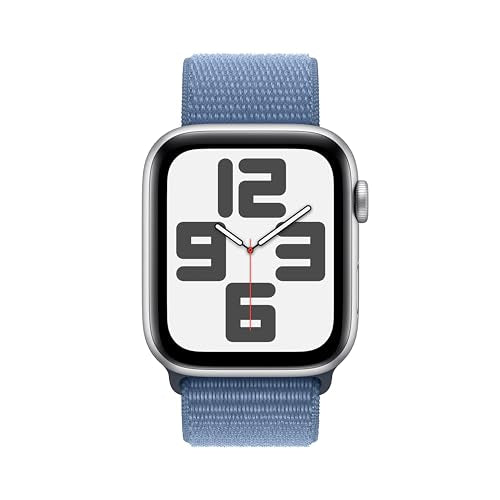 Apple Watch SE 2nd Gen GPS 44mm Silver Aluminum Case Blue Sport Loop - MREF3LL/A