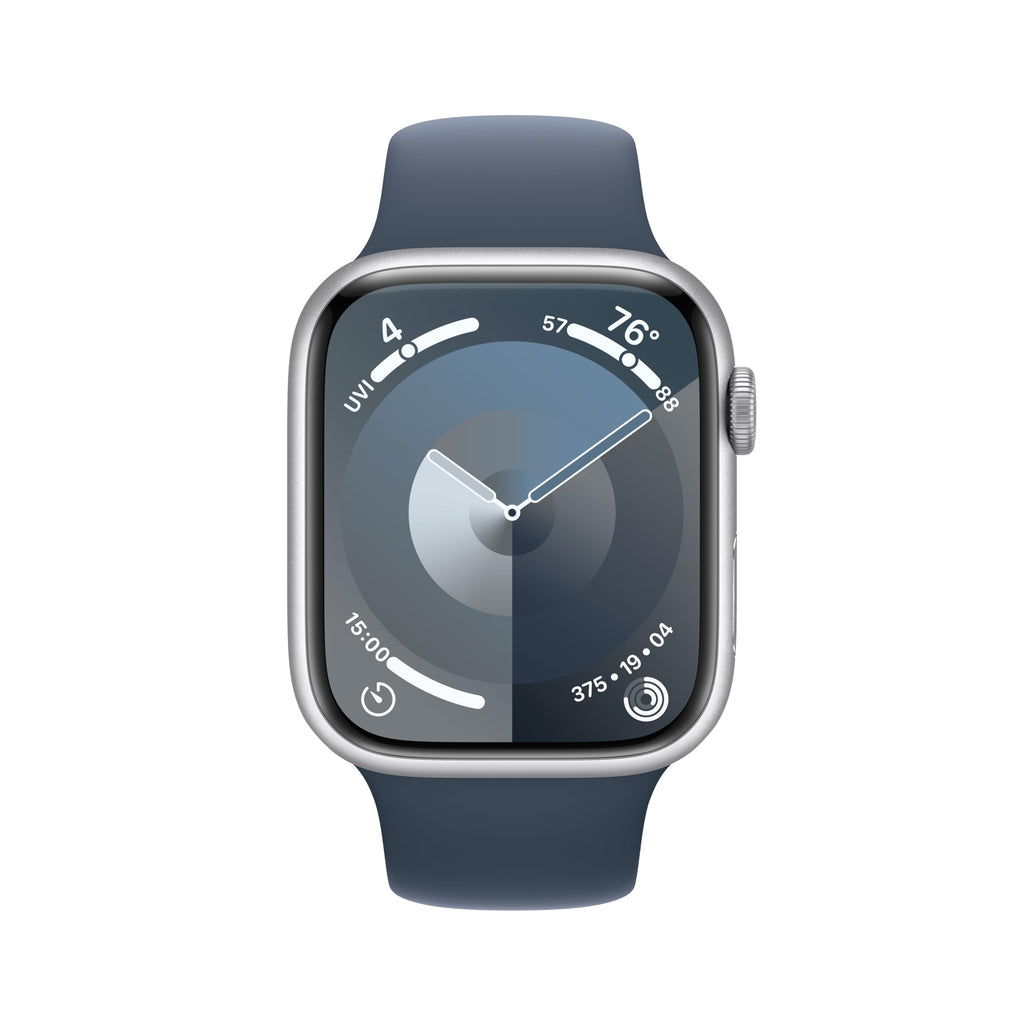 Apple Watch Series 9 (GPS + Cellular) 45mm Aluminum Case with Storm Blue Sport Band - S/M - Silver - MRMG3LL/A