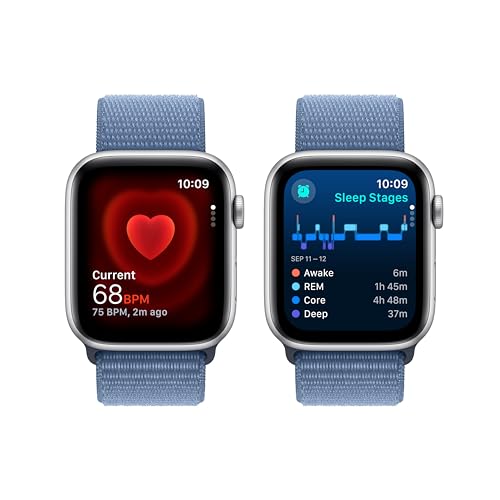Apple Watch SE 2nd Gen GPS 44mm Silver Aluminum Case Blue Sport Loop - MREF3LL/A
