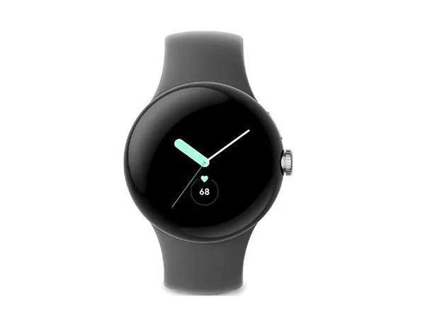 Google - Pixel Watch Silver Stainless Steel Smartwatch 41mm with Charcoal Active Band LTE - Silver/Charcoal