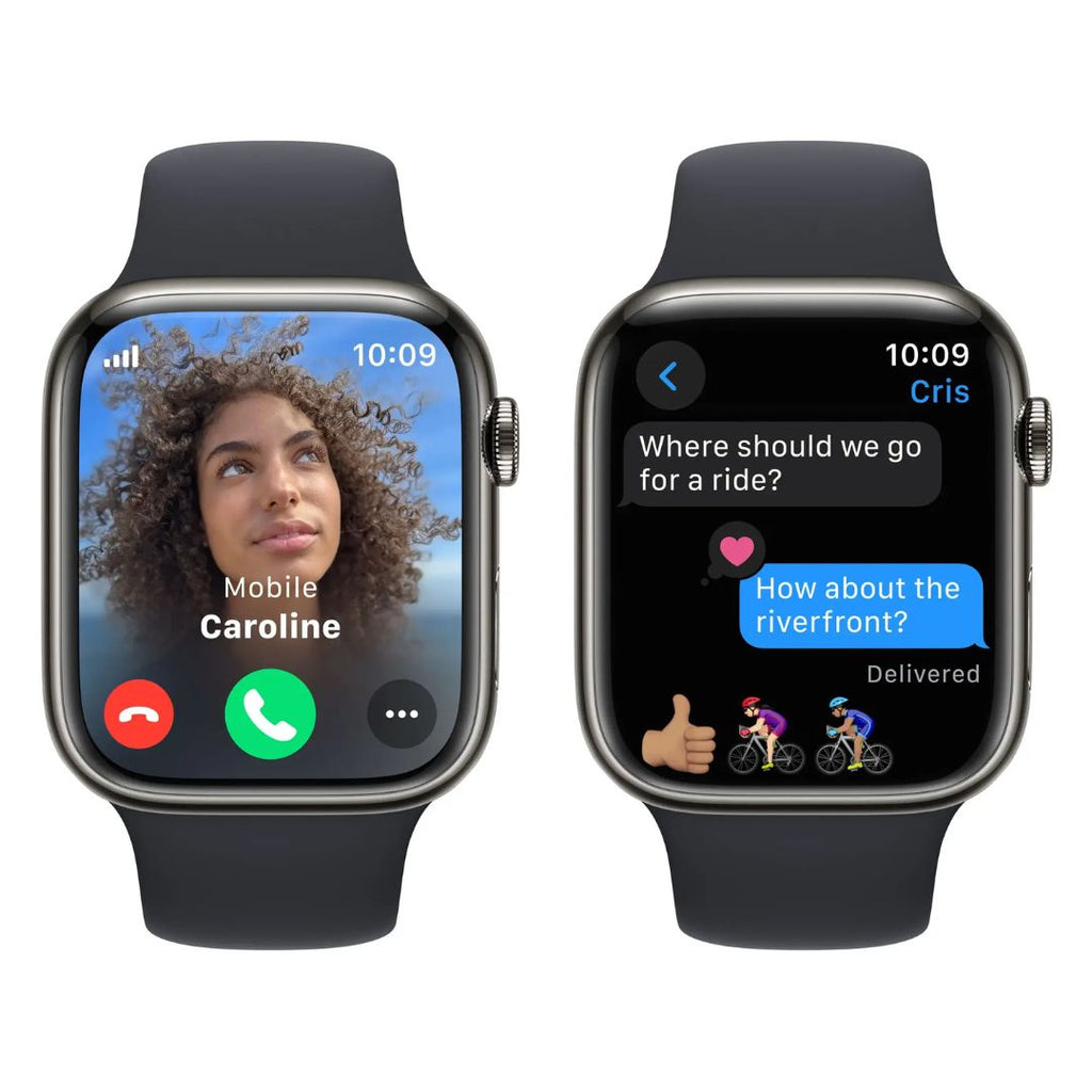 Apple Watch Series 9 (GPS + Cellular) 45mm Graphite Stainless Steel Case with Midnight Sport Band - S/M - MRMV3LL/A