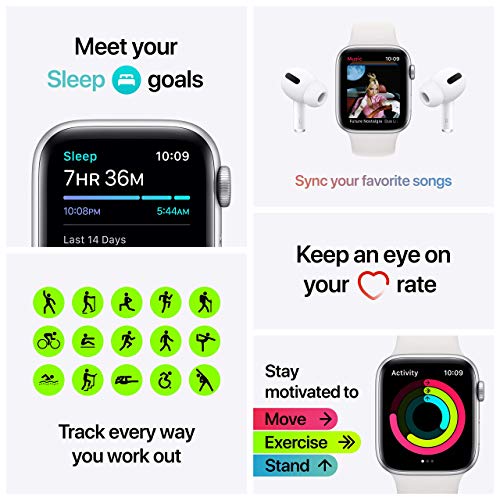 Apple Watch SE (GPS) 44mm Silver Aluminum Case with White Sport Band - MYDQ2LL/A