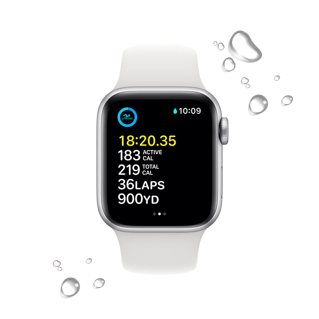 Apple Watch SE 2nd Generation (GPS) 40mm Aluminum Case with White Sport Band - M/L - Silver - MNTC3LL/A