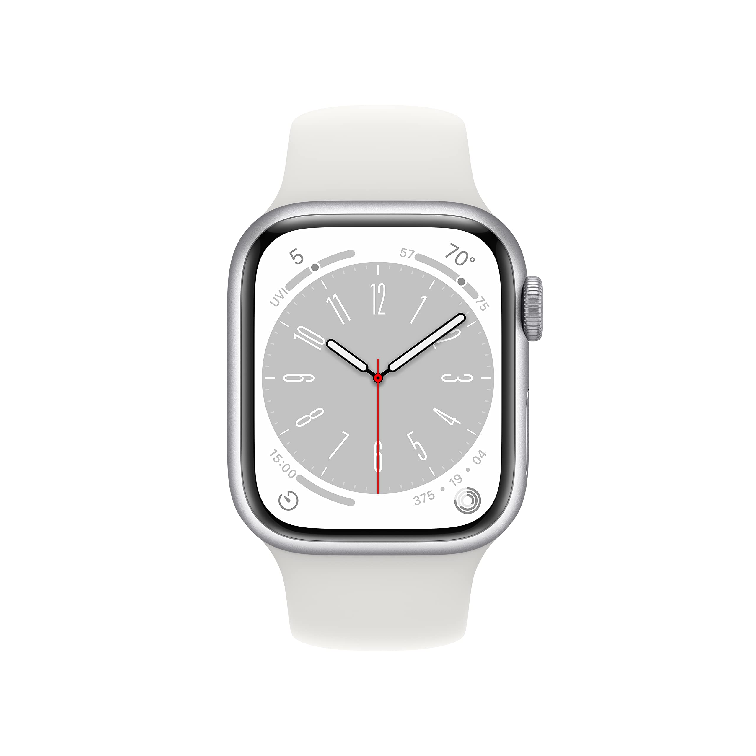 Apple Watch Series 8 (GPS) 41mm Aluminum Case w/ White Band - M/L Silver - MP6M3LL/A